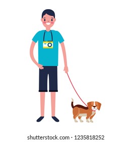 man with camera and dog mascot