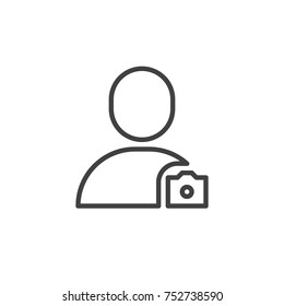 Man and camera line icon, outline vector sign, linear style pictogram isolated on white. User picture symbol, logo illustration. Editable stroke