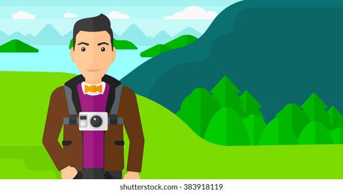 Man with camera on chest.