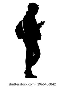 Man with a camera on street. Isolated silhouettes of people on white background