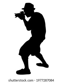 Man with a camera on street. Isolated silhouettes of people on white background