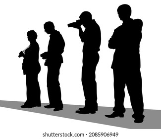 Man with a camera on street. Isolated silhouettes of people on white background