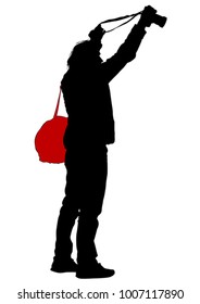 Man with a camera on white background