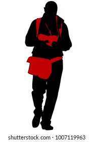 Man with a camera on white background