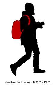 Man with a camera on white background