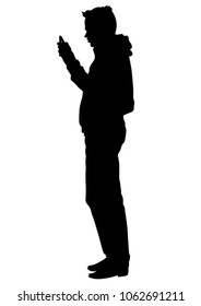 Man with a camera on a white background