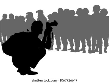 Man with a camera on white background