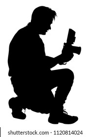 Man with a camera on white background