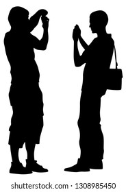 Man with a camera on white background