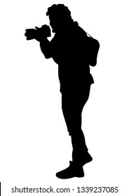 Man with a camera on white background