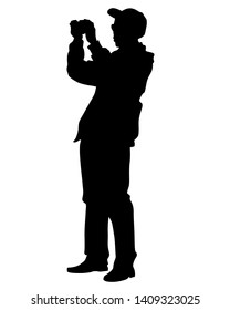 Man with a camera on white background