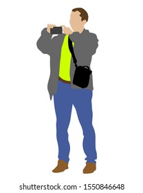 Man with a camera on white background