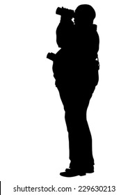 Man with a camera on white background