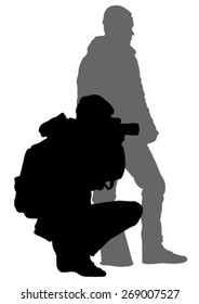 Man with a camera on white background
