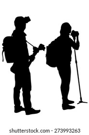 Man with a camera on white background