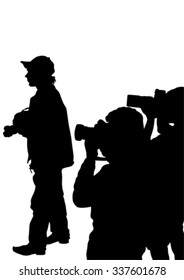 Man with a camera on white background