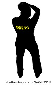 Man with a camera on white background