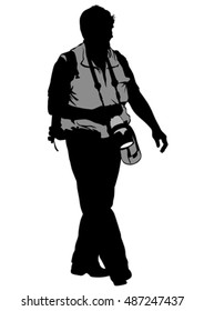 Hombre con una cámara de fondo blanco