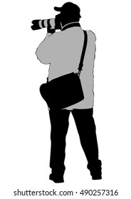 Man with a camera on white background