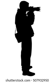 Man with a camera on white background