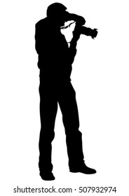 Man with a camera on white background