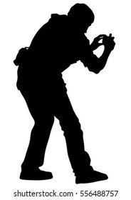 Man with a camera on white background