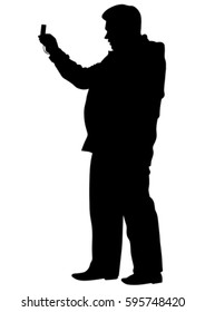 Man with a camera on white background