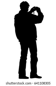 Man with a camera on white background