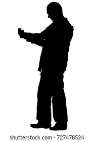 Man with a camera on a white background