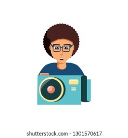 man with camera photographic