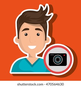 man camera photography icon vector illustration gra