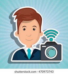 man camera photography wifi vector illustration eps 10