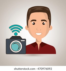 man camera photography wifi vector illustration eps 10