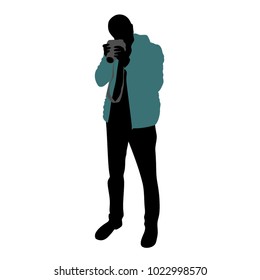 A man with a camera, a silhouette on a white background