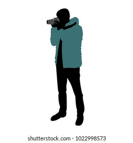 A man with a camera, a silhouette on a white background