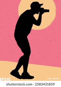 Man with camera silhouette. Vector abstract graphic textured backdrop