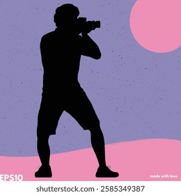 Man with camera silhouette. Vector abstract graphic textured backdrop