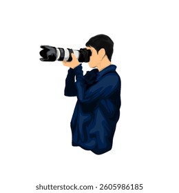 man with camera taking picture with mirrorless camera without background