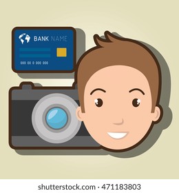 man camera tickets travel vector illustration  design