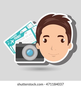 man camera tickets travel vector illustration  design