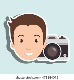 man camera tickets travel vector illustration  design