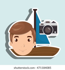 man camera tickets travel vector illustration  design