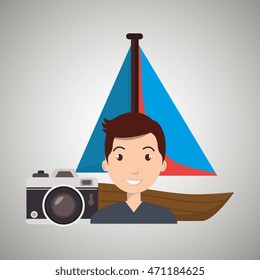 man camera tickets travel vector illustration  design