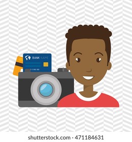 man camera tickets travel vector illustration  design