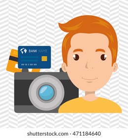 man camera tickets travel vector illustration  design