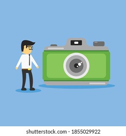 Man with camera vector isolated in blue