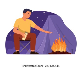 Man Camping on Night Time