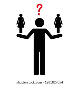 man can not decide between two women pictogram vector illustration EPS10