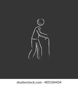 Man with cane. Drawn in chalk icon.