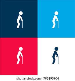 Man with Cane four color material and minimal icon logo set in red and blue